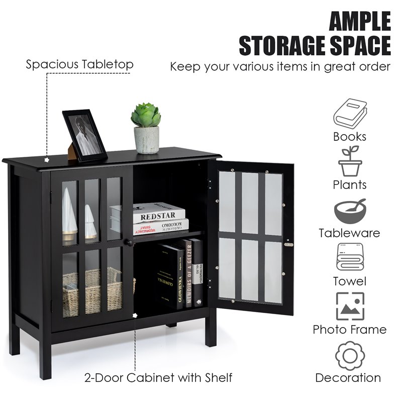 Costway Contemporary Pine Wood Free Standing Storage Buffet Cabinet in Black