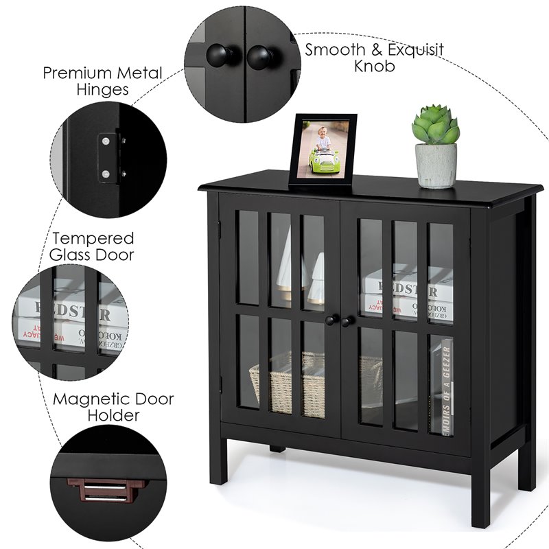 Costway Contemporary Pine Wood Free Standing Storage Buffet Cabinet in Black