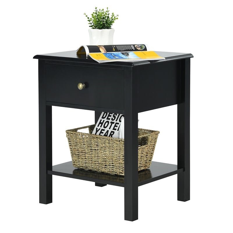 Costway Contemporary MDF Nightstand with Spacious Tabletop in Black