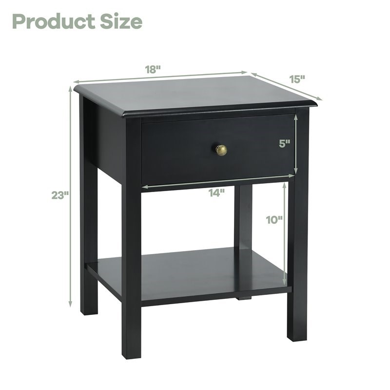 Costway Contemporary MDF Nightstand with Spacious Tabletop in Black