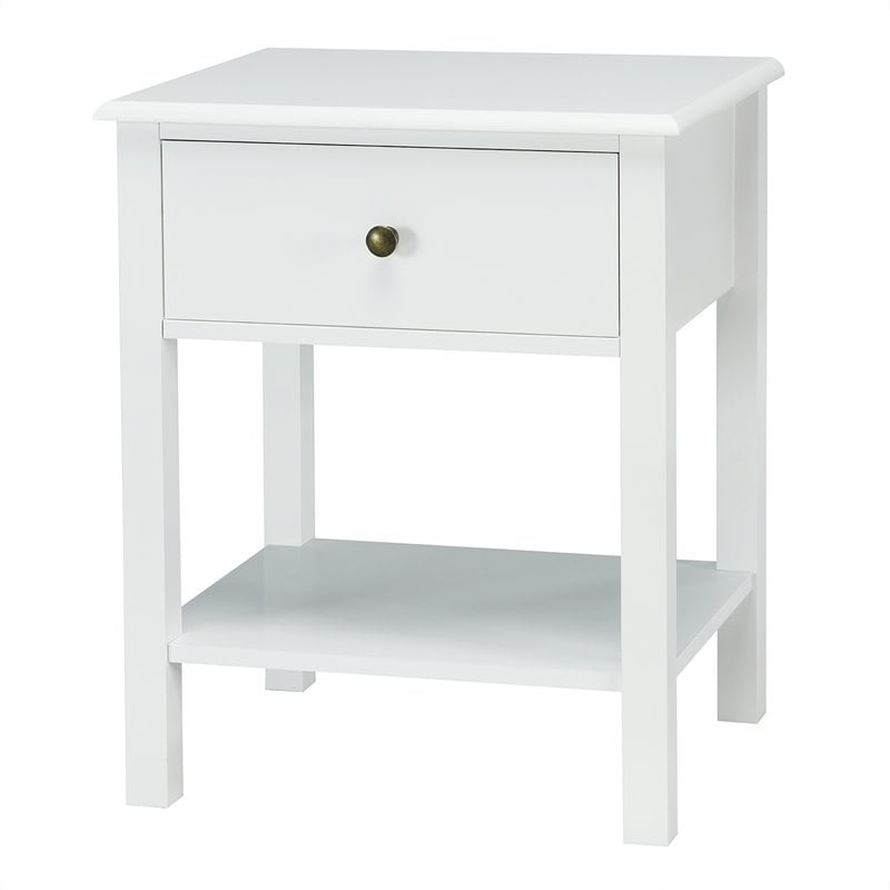 Costway Contemporary MDF Nightstand with Spacious Tabletop in White