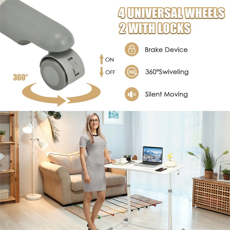 Costway Contemporary MDF and Steel Height Adjustable Computer Desk in White