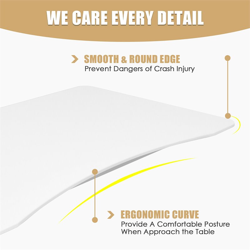 Costway Contemporary MDF and Steel Height Adjustable Computer Desk in White