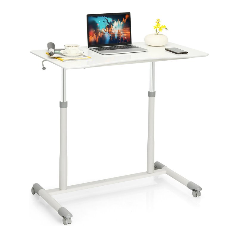 Costway Contemporary MDF and Steel Height Adjustable Computer Desk in White