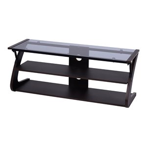Costway 49&quot Contemporary 3-tier Rectangle MDF and Glass TV Stand in Brown