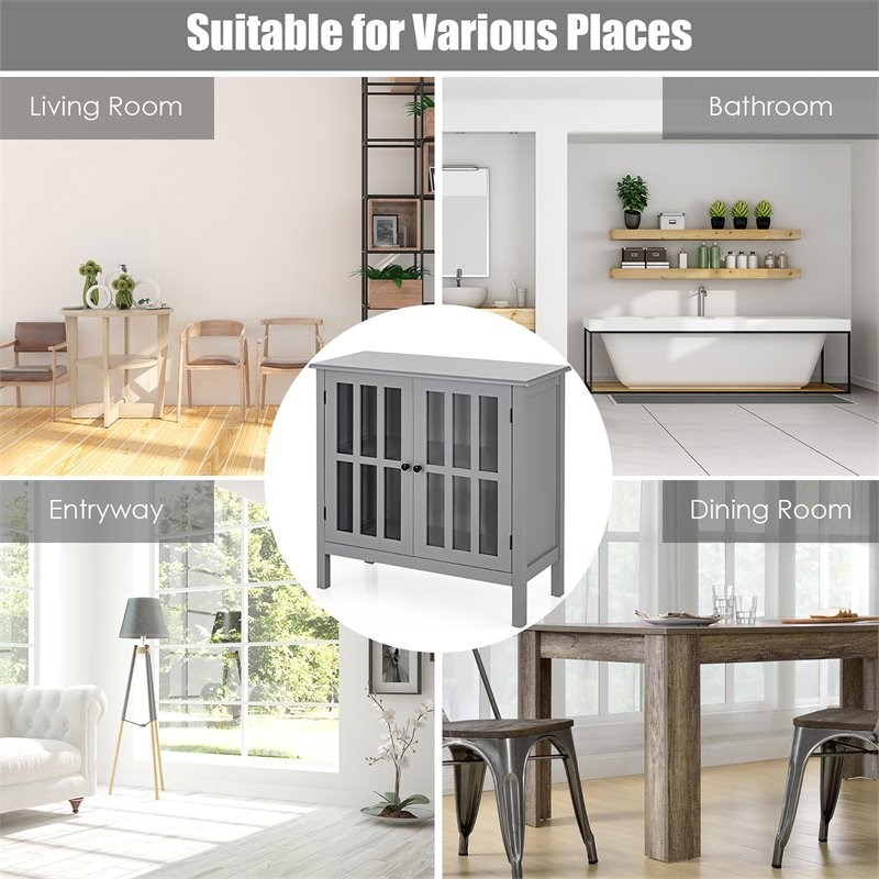 Costway Contemporary Pine Wood Free Standing Storage Buffet Cabinet in Gray