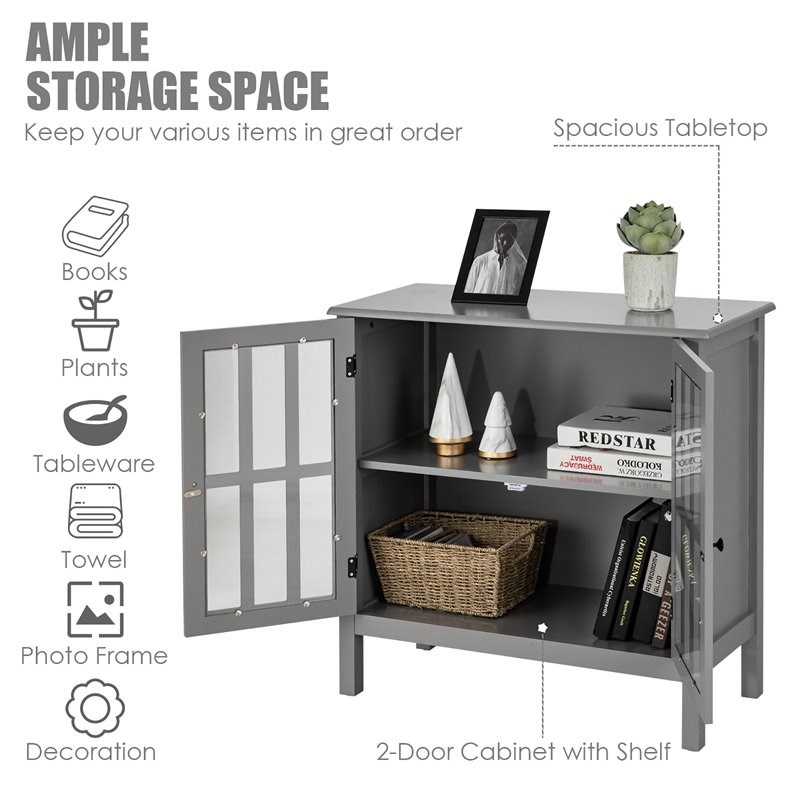 Costway Contemporary Pine Wood Free Standing Storage Buffet Cabinet in Gray