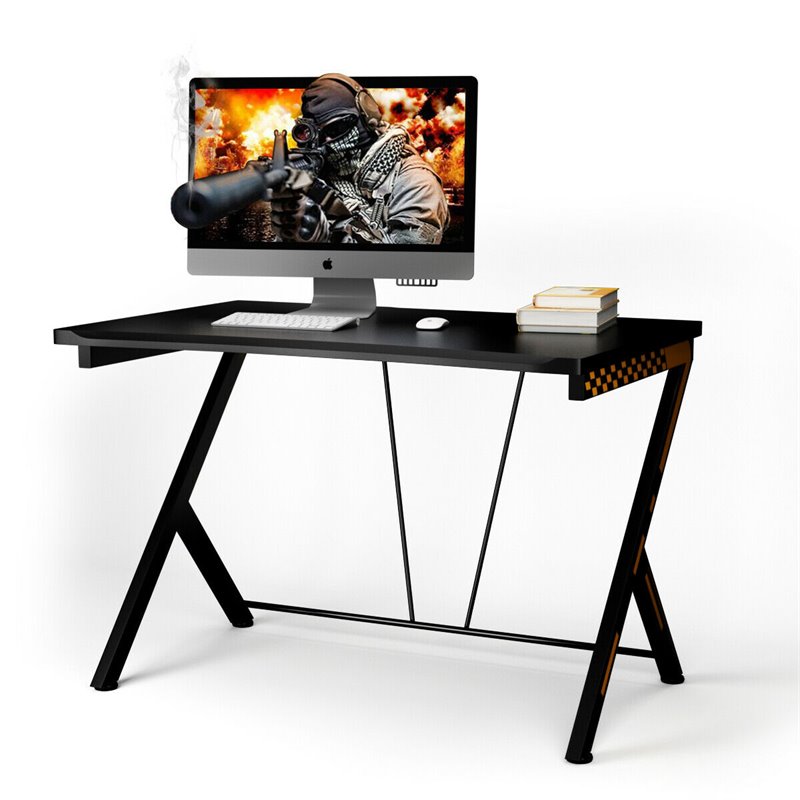 Costway Contemporary Metal and MDF Board Computer Desk in Black