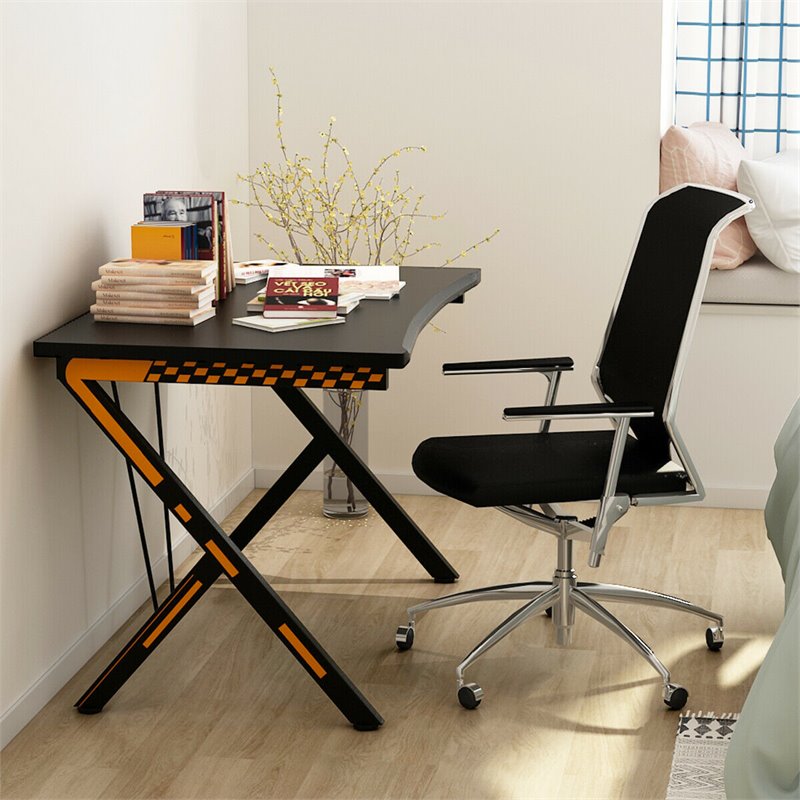 Costway Contemporary Metal and MDF Board Computer Desk in Black