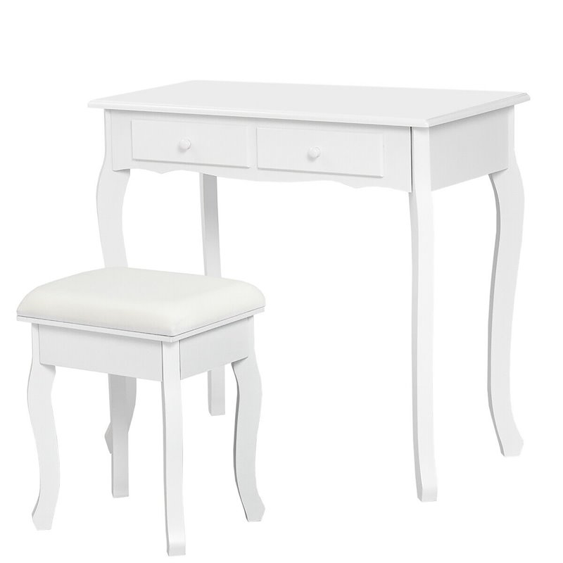Costway Contemporary MDF Makeup Desk Vanity Set with 4 Drawers in White