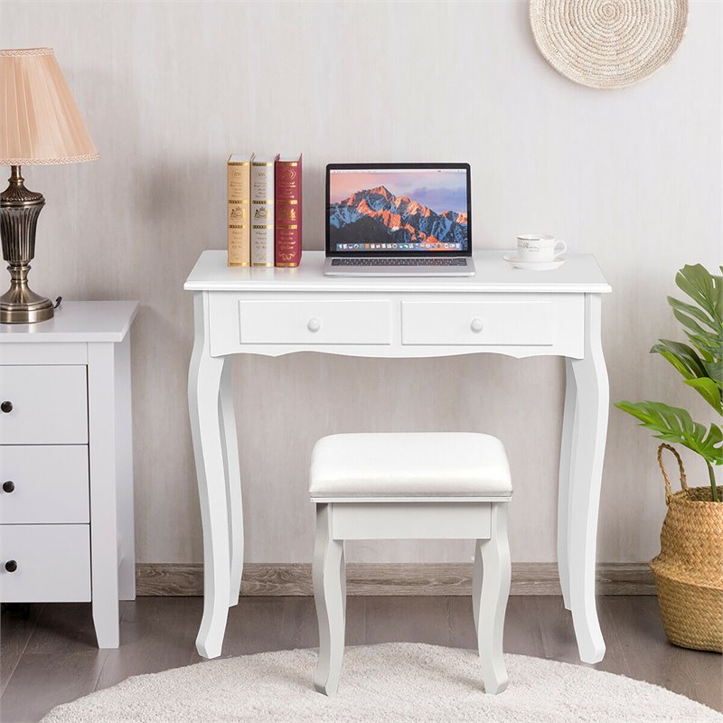 Costway Contemporary MDF Makeup Desk Vanity Set with 4 Drawers in White