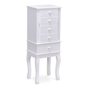 costway mdf and wood sturdy wood jewelry cabinet with 5 drawers in white
