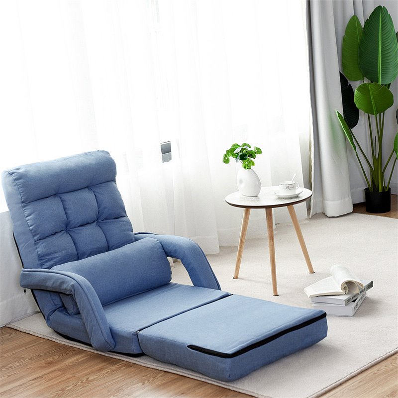 Costway Cotton Sofa Massage Recliner with 5 Adjustable Backrest in Blue