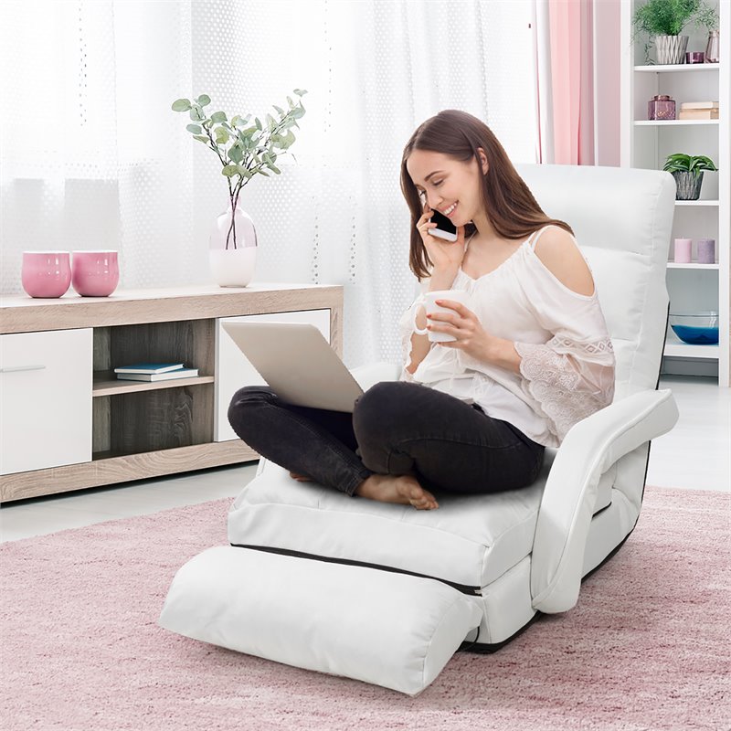 Costway Cotton Sofa Massage Recliner with 5 Adjustable Backrest in White