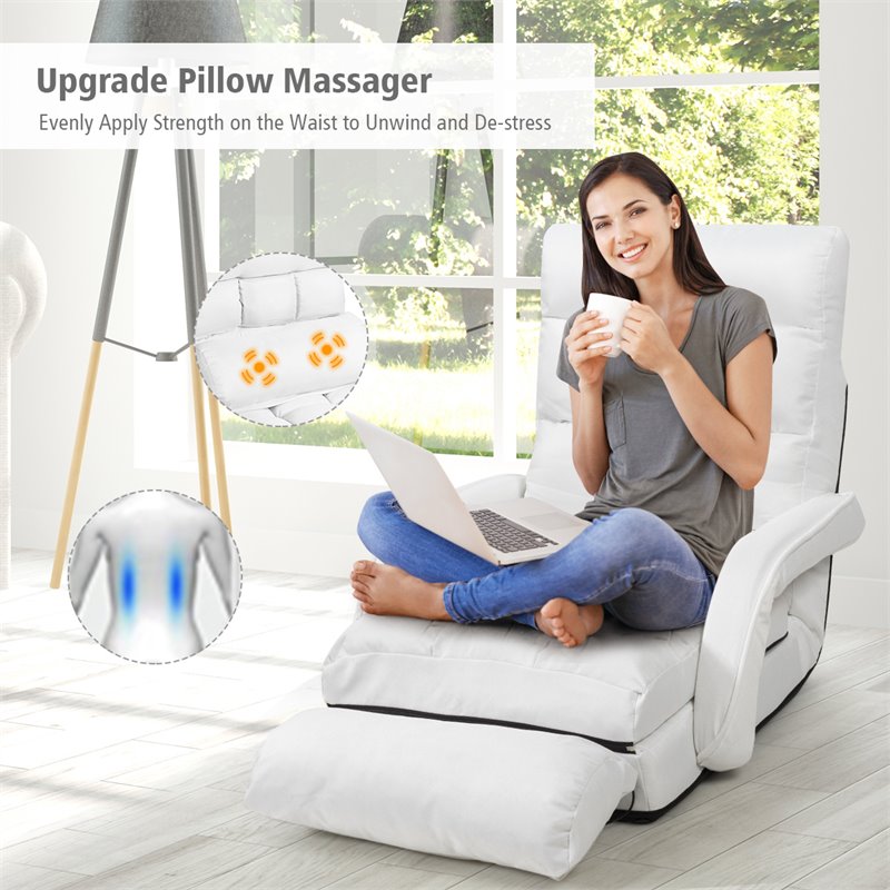 Costway Cotton Sofa Massage Recliner with 5 Adjustable Backrest in White