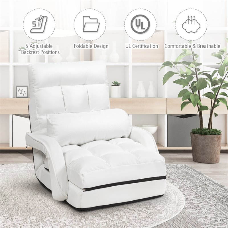 Costway Cotton Sofa Massage Recliner with 5 Adjustable Backrest in White