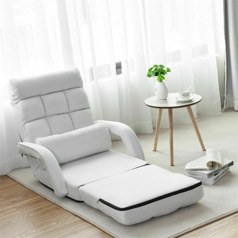 Costway Cotton Sofa Massage Recliner with 5 Adjustable Backrest in White