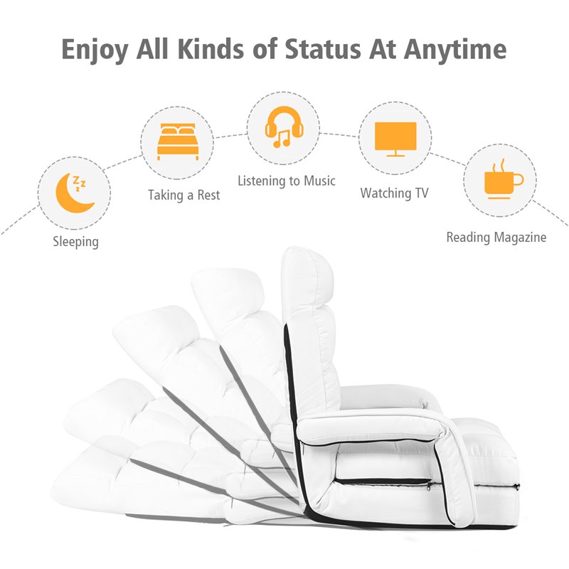 Costway Cotton Sofa Massage Recliner with 5 Adjustable Backrest in White