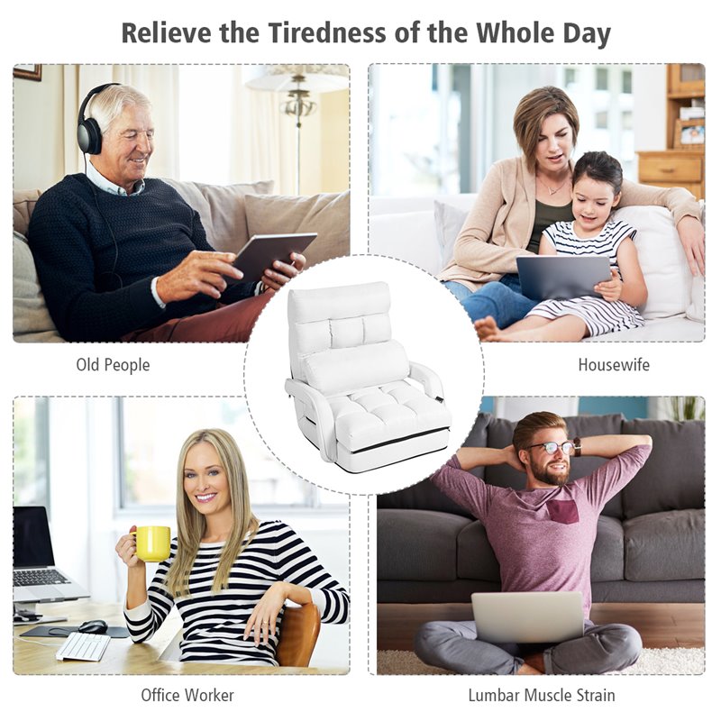 Costway Cotton Sofa Massage Recliner with 5 Adjustable Backrest in White