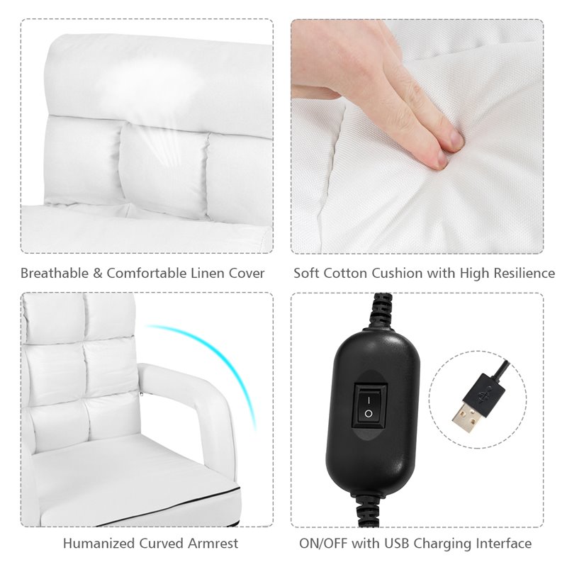 Costway Cotton Sofa Massage Recliner with 5 Adjustable Backrest in White