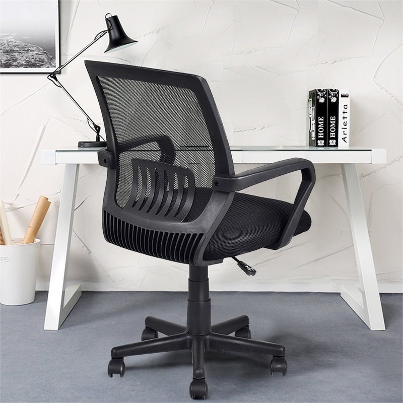 Costway Polyurethane Ergonomic Mid-back Mesh Computer Office Chair in Black