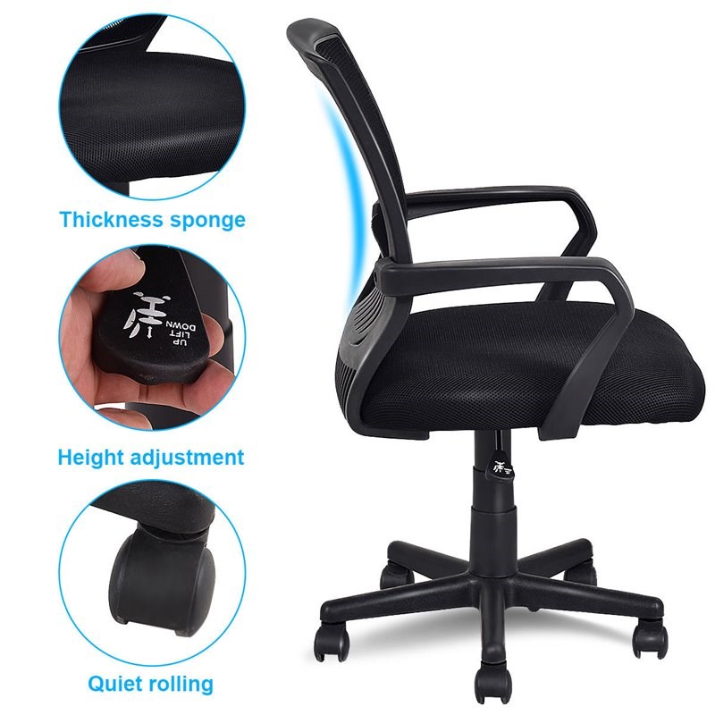 Costway Polyurethane Ergonomic Mid-back Mesh Computer Office Chair in Black