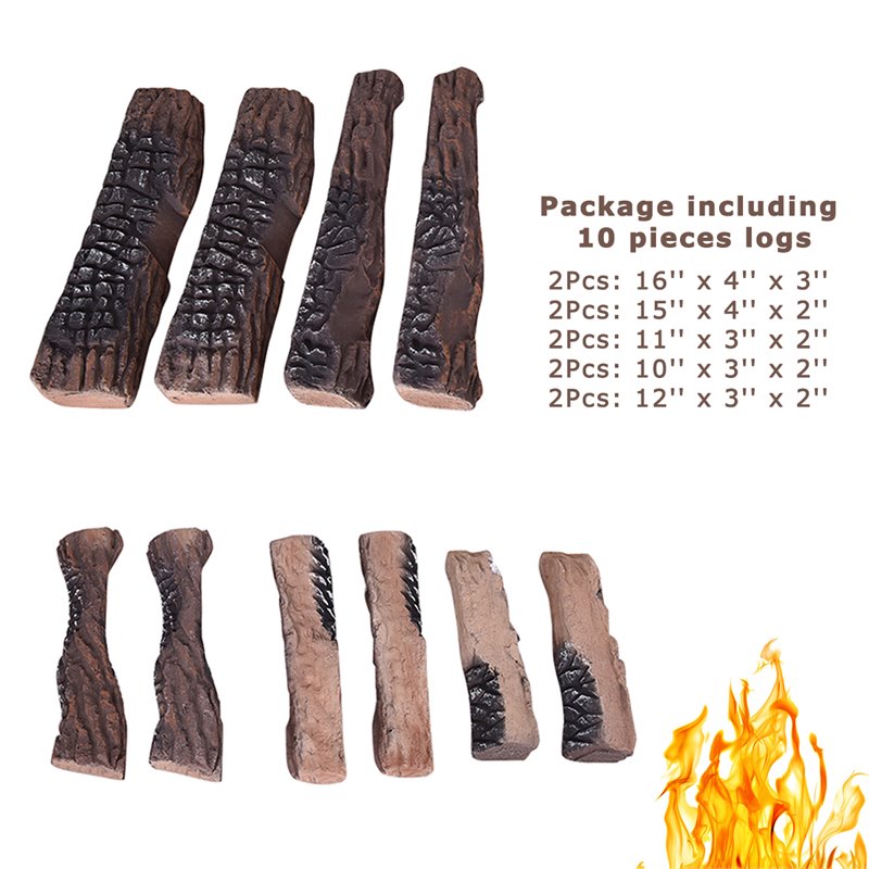 Costway 10-piece Contemporary Ceramic Realistic Wood Gas Logs in Brown