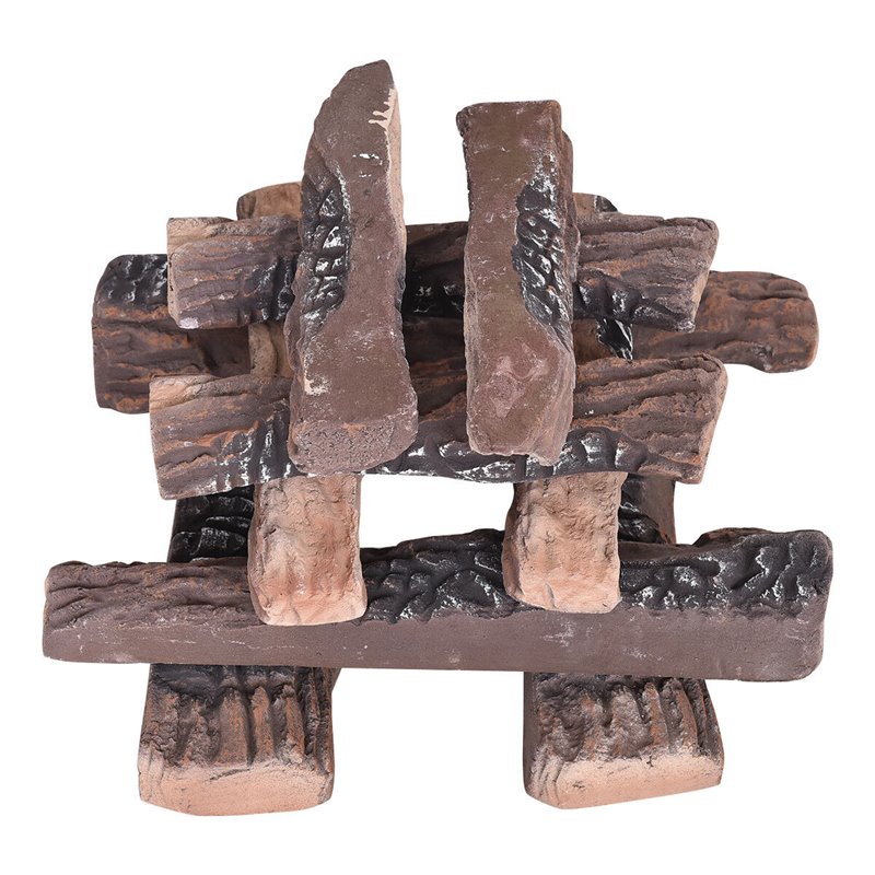 Costway 10-piece Contemporary Ceramic Realistic Wood Gas Logs in Brown