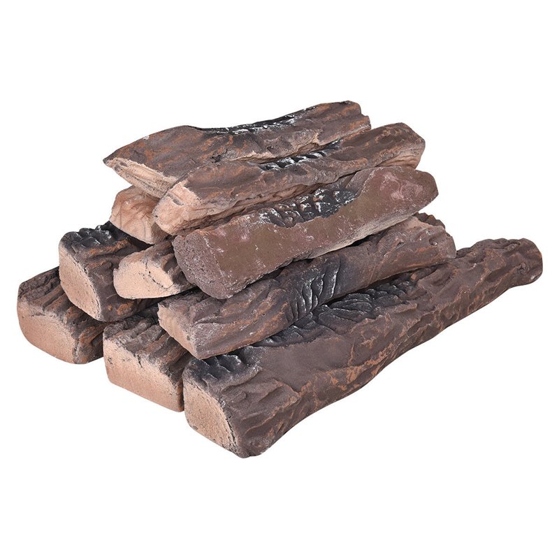 Costway 10-piece Contemporary Ceramic Realistic Wood Gas Logs in Brown