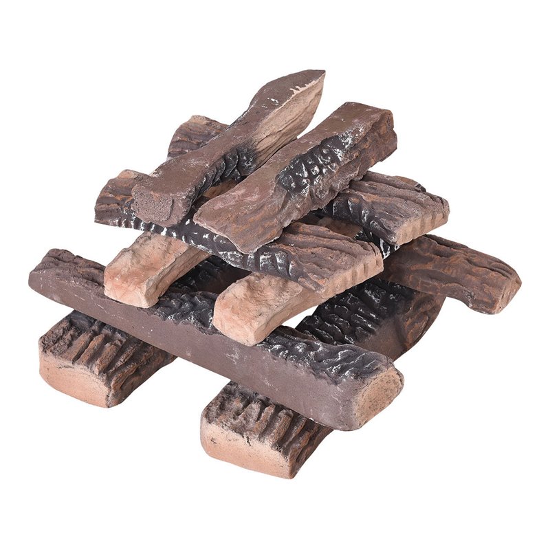 Costway 10-piece Contemporary Ceramic Realistic Wood Gas Logs in Brown