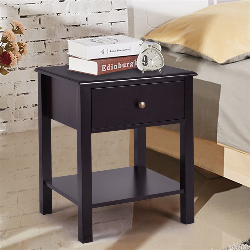 Costway Contemporary MDF Nightstand with Spacious Tabletop in Brown