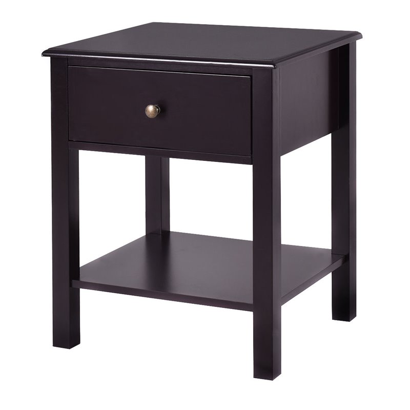 Costway Contemporary MDF Nightstand with Spacious Tabletop in Brown