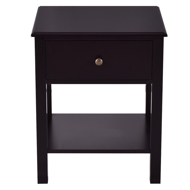 Costway Contemporary MDF Nightstand with Spacious Tabletop in Brown