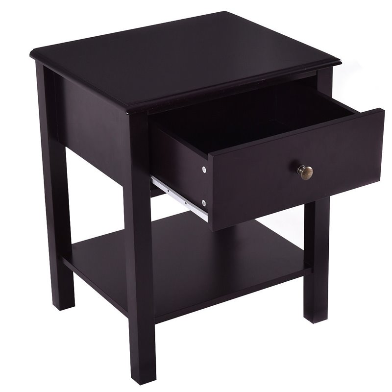Costway Contemporary MDF Nightstand with Spacious Tabletop in Brown