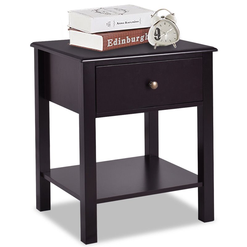 Costway Contemporary MDF Nightstand with Spacious Tabletop in Brown