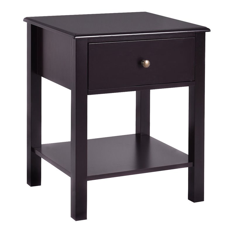 Costway Contemporary MDF Nightstand with Spacious Tabletop in Brown