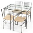 Costway 5-piece Glass and Steel Dining Set with Table and 4 Chairs in Silver