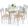 Costway 5-piece Glass and Steel Dining Set with Table and 4 Chairs in Silver