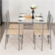 Costway 5-piece Glass and Steel Dining Set with Table and 4 Chairs in Silver