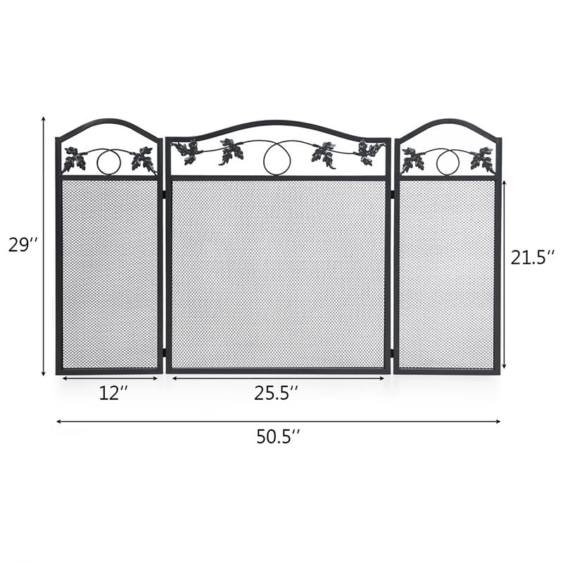 Costway 3-panel Contemporary Solid Steel Fireplace Screen in Black