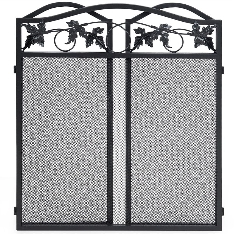 Costway 3-panel Contemporary Solid Steel Fireplace Screen in Black