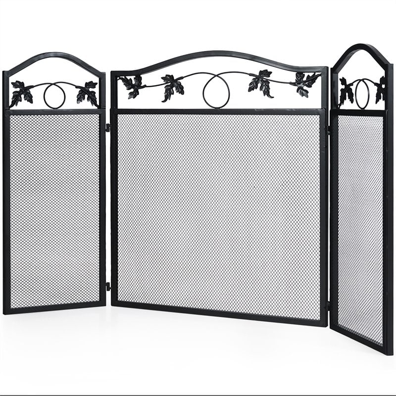 Costway 3-panel Contemporary Solid Steel Fireplace Screen in Black