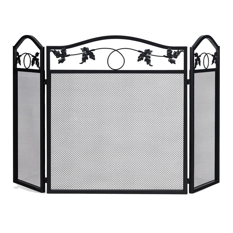 Costway 3-panel Contemporary Solid Steel Fireplace Screen in Black