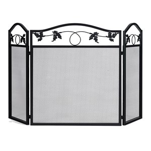 costway 3-panel contemporary solid steel fireplace screen in black