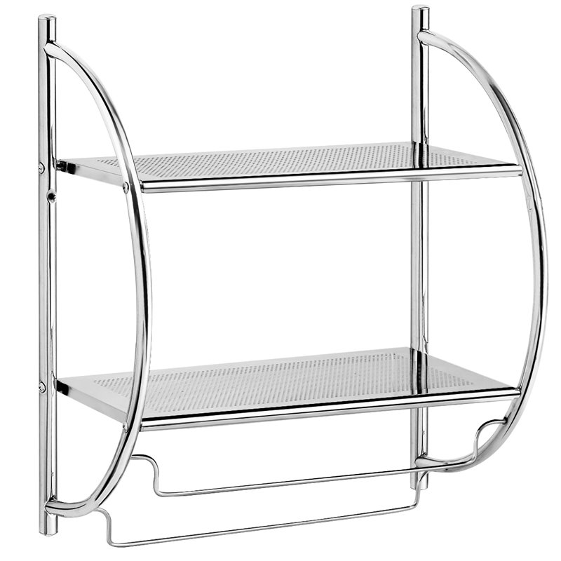 Costway 2-tier Contemporary Iron Wall Mount Bathroom Shelf in Silver