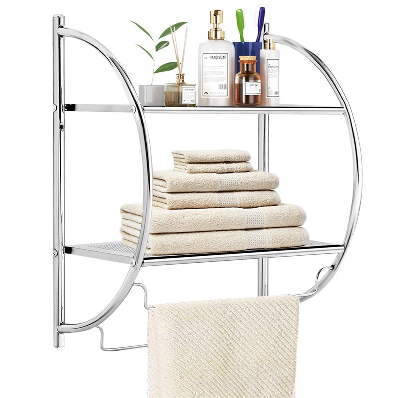 Costway 2-tier Contemporary Iron Wall Mount Bathroom Shelf in Silver