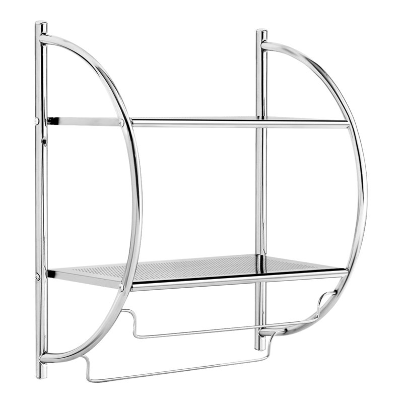 Costway 2-tier Contemporary Iron Wall Mount Bathroom Shelf in Silver