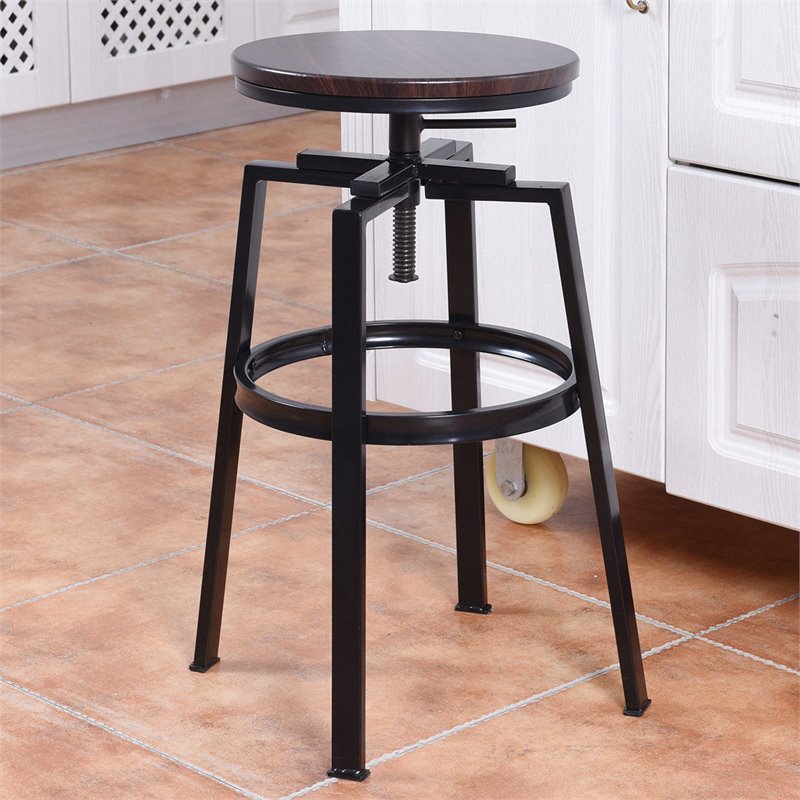 Costway Wood and Metal Adjustable Bar Stools in Brown (Set of 2)