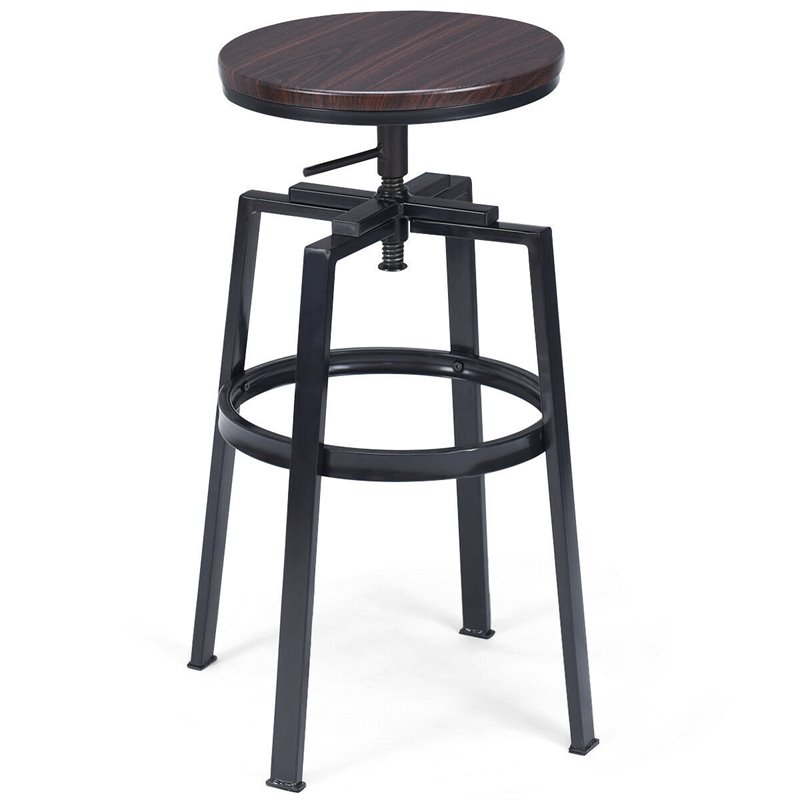 Costway Wood and Metal Adjustable Bar Stools in Brown (Set of 2)