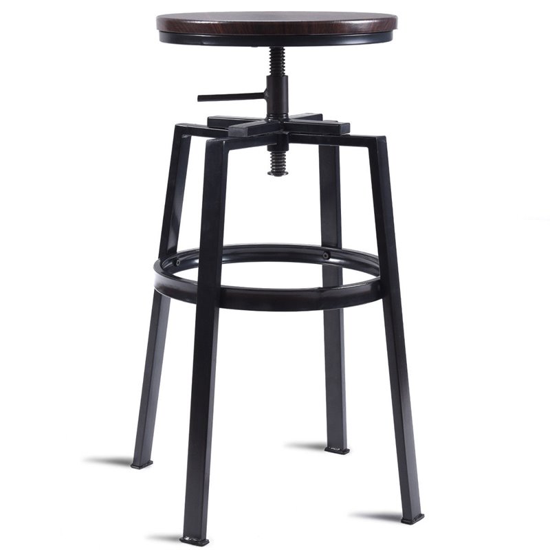 Costway Wood and Metal Adjustable Bar Stools in Brown (Set of 2)